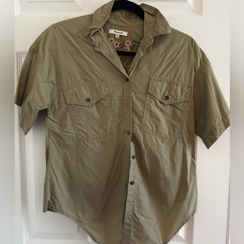 Madewell Olive Short-Sleeve Button-Down Utility Shirt